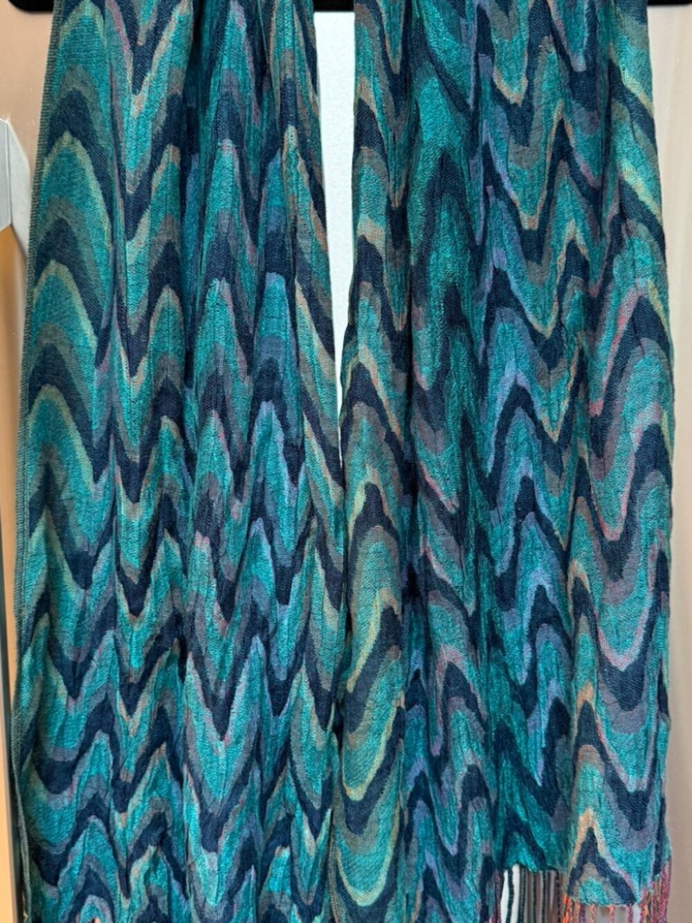 Teal Navy geometric printed scarf